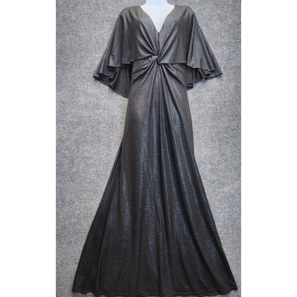 NWT Lauren Ralph Lauren Metallic Cape Sleeve Knot Front Formal Evening Gown 16